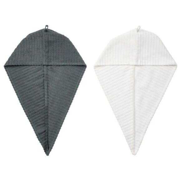 Ikea Tratten Hair Towel Wrap Set 2 Gray White 100% Cotton Discontinue - Picture 3 of 7